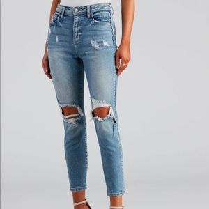 High Rise Distressed Mom Skinny Jeans